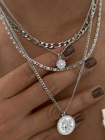 1 st minimalistisk metall figurativt mynt Chunky flerskiktshalsband, för lyxig och unik utsmyckning