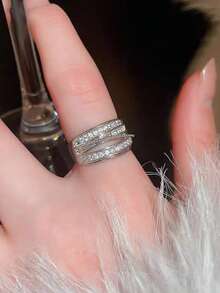 5pcs Adjustable Open Ring Set + Gift Box, Luxury Exaggerated Fashion Design Cubic Zirconia Rings, Suitable For Banquet, Party, Wedding, Bridal Wear - Silver - View 8