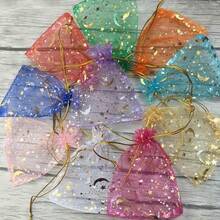 100 Mixed Color Moon And Star Gauze Drawstring Bags - Transparent Jewelry Gift Bags, Suitable For Weddings, Parties, Valentine's Day, And Ramadan - Multicolor - View 2