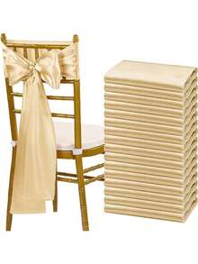 8/12/16pcs Rose Gold Satin Bow Chair Sashes, Suitable For Wedding, Party, Baby Shower, Birthday Party Decoration - Champagne - View 9