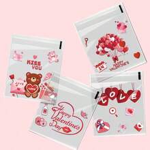 100/200/300pcs Valentine's Day Heart Pattern Gift Packaging Bags, Transparent Self-Adhesive Bags, Mixed Designs, Full Of Love And Romance, Suitable For Valentine's Day, Wedding, Birthday, Anniversary And Other Party Gifts