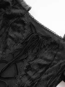 EVA LADY Blouse gothique à épaules dénudées avec manches évasées, garnie de dentelle et de texture veloutée