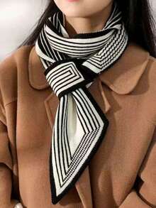 1pc Vintage Knitted Button Scarf For Women, Warm And Fashionable, Suitable For Neck Protection In Winter - Black - View 1