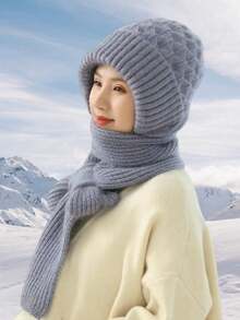 1 Set Women's Hat And Scarf - 2-In-1 Winter Hat With Elastic Stretch Design, Soft And Warm Fabric, Suitable For Cold Weather, Skiing, Commuting - Versatile Clothing Accessory, Winter Hat, Cold Weather Gear, Fashionable Headwear, Comfortable Material, Outdoor Enthusiasts, Ski Headwear, Stylish Headpiece, Breathable Fabric, Outdoor Lovers Cold Weather Outfit Women Valentines Gift - Multicolor - View 4