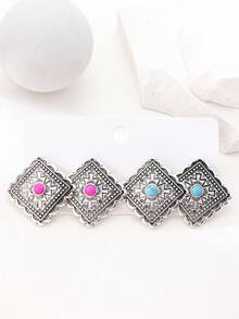 1 Set Of 2 Pairs Vintage Bohemian Style Geometric Pattern Earrings For Women - 2 Pairs Of Cards - View 3