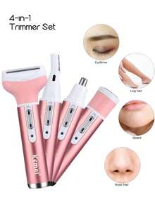 Kemei 4-In-1 Women's Electric Shaver - Painless Facial Hair Remover, Eyebrow Trimmer, Face Razor - USB Rechargeable Women's Shaver For Underarms, Legs, And Nose Hair, Portable Women's Hair Removal Device Set