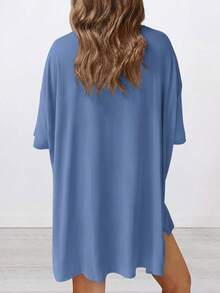 Valentine's Day  Women's Two-Piece Casual Set Summer Casual Baggy Plus Size Top Cycling Shorts With Airport Travel Wear - 藍色 - 查看 2