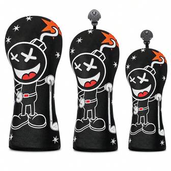 Play Ball Bomb 设计风格高尔夫球杆套，适用于一号木杆、球道木杆、混合杆 - 高尔夫球杆杆头套，趣味一号木杆杆头套 - 适合男女户外运动爱好者，是一款值得拥有的高尔夫球杆保护套。