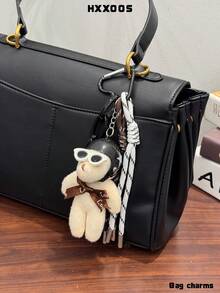 HXXOOS 1pc Couple Fashion Bag Pendant Cute Sunglasses Bear Keychain Metal Love Key Hanger White Rope Knot Bag Hanger Lady Key Chain Cool Small Gift, Suitable For Lady, White Collar, Lady, Female, Girl, Use This Pendant To Enhance Your Style