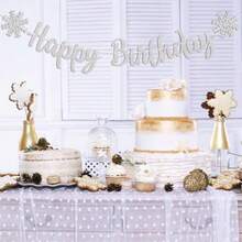 QY- Snowflake Happy Birthday Banner - Frozen Christmas Decor Silver Snowflake Birthday Banner For Boys Girls Winter Wonderland Bday Party Supplies Silver Glitter -5691 - 銀色 - 查看 6