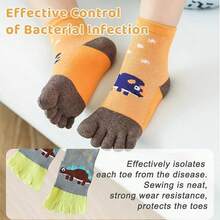 5 Pairs Of Children's Toe Socks For Baby Girls And Boys, Five Finger Cotton Socks, Cartoon Animal Pattern Socks, Breathable Warm Crew Socks For Ages 1-10 - 彩色 - 查看 3