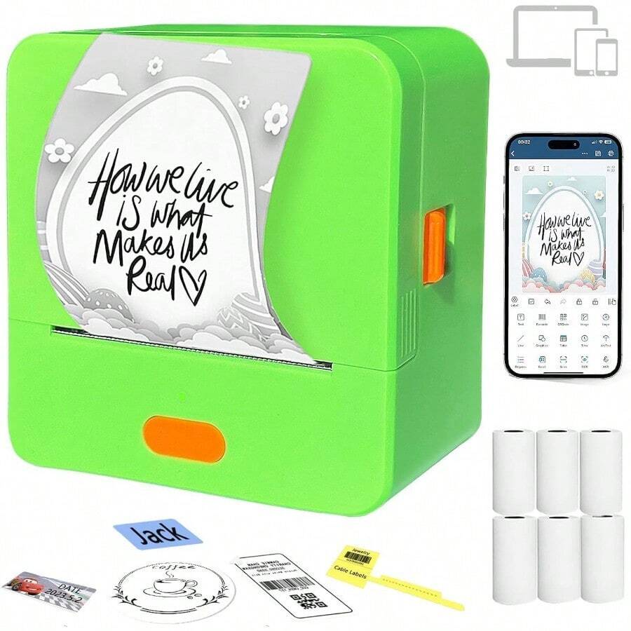 ml Máquina etiquetadora P1 - Impresora de Etiquetas Adhesivas Bluetooth Inalámbrica con 6 Rollo Etiqueta 20-55 mm de Ancho de impresión Impresora de Etiquetas para Teléfono y PC Verde10101 - Verde - Ver 1