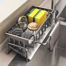 1 Sink Organizer With Automatic Drain Tray For Sponges, Dishwashing Liquid, Cleaning Towels And Brushes, And Organization Basket For Home Cleaning Kitchen Countertops, Black Or Gray Dish Cloth Holder, No Drilling Or Suction Cups Required, Drain Rack Basket Organizer - 黑色 - 查看 11