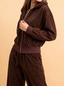 2pcs/Set Commuter Style Hooded Zip-Up Sweatshirt, Gift For Friends