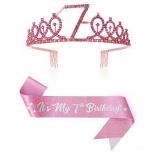 2pcs/Set 4th 5th 6th 7th 8th 9th 10th 12th 13t 16th Birthday Gift Party Favor Rhinestone Crown Jewelry Peony Ribbon Number Etiquette Rose Flower Shoulder Strap Onion Powder Cloth Belt Holiday Dress Up Set Fashion Number Delicate Crown Tiara Hair Accessories It's My Birthday For Pink - Rose Gold - View 20