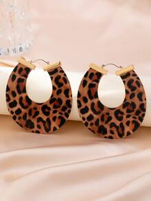 1 Cặp bông tai tròn vàng họa tiết hình chữ U phóng đại phong cách tối giản cổ điển, phụ kiện trang sức phù hợp cho các dịp hàng ngày và tiệc tùng - Vàng - Xem 10