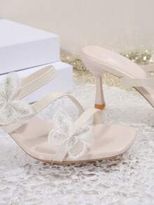 Giày sandal cao gót mũi nhọn cho nữ, thiết kế mùa hè mới với nơ ren tinh tế, đế mềm, thời trang và đa năng, thoải mái khi phối cùng váy. - Màu Hồng baby - Xem 8