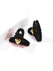 2pcs Women Black Velvet Metal Letter Heart Bow Hairclips, Small Pearl Clips, Elegant For Campus, Party, Prom, Daily Wear - Black Heart Letter Design - View 3