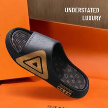 Men's Slippers, Special Printed Design, Soft Durable Non-Slip House Slippers, Suitable For Daily, Casual And Holiday Wear - Black Gold - View 4