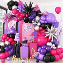111pcs Pink & Purple Balloon Arch Kit, Purple & Black Balloon Garland With Star Foil Balloons, Suitable For Wedding, Birthday, Graduation, Engagement Party Decoration - Multicolor - View 1