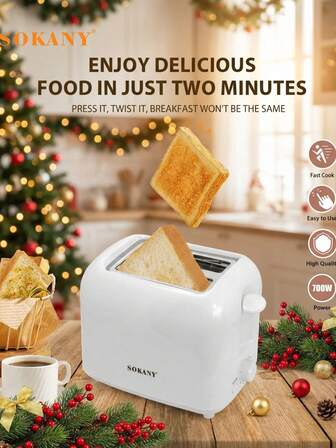 SOKANY Tvådelad elektrisk brödrost, ultrabred slits-material av rostfritt stål, med 6 baktemperaturinställningar, 700 watt kompakt design, löstagbar skräpbricka och avbrytningsknapp, automatisk popup och lätt att rengöra, lämplig för sovsalar, familjer och lägenheter-lämplig för rostat bröd, bagels, våfflor-vit