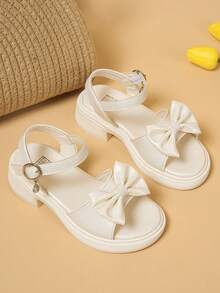 新款女童高跟凉鞋公主风真皮鞋，软底中大码儿童高跟凉鞋，夏季款 - 米色 - 查看 3