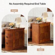 Tribesigns Solid Wood Bedside Table, Side Table With 2 Drawers, Narrow End Table For Living Room, Arc Rectangular Coffee Table, No Assembly Required, Finished Back, Bedroom Furniture - 核桃 - 查看 8