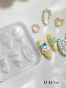 1pc French Cream Skirt Edge Nail Art Mold,3D Silicone Mold For Resin Crafts Goth Cake Lace Skirt Edge Cream Stripe Bow Pattern Design DIY Small Fresh Nail Art Demoulding Tool - Clear - View 9