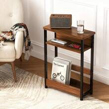 Techigher Narrow Side Table, 3-Tier End Table With Storage Shelf, Thin Sofa Side Table For Narrow And Small Spaces, Bedside Table Nightstand For Living Room - Walnut - View 8