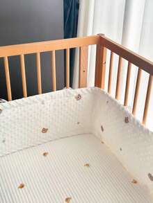 1pc INS Style Baby Crib Bumper Pads, Plush Embroidered Crib Rail Guard, Newborn Anti-Collision Soft Cushion Crib Fence, Bear Pattern - Multicolor - View 7