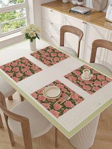 Tischläufer mit Rosenmuster (1 Stück), Tischläufer aus Leinen für den Frühling, 4 Platzsets, 1 Kissenbezug, 3 Produkte verfügbar, Frühlingsdeko für Zuhause, Partyzubehör für drinnen und Outdoor, Frühlingsdekoration, Dekoration für Zuhause, Zimmerdekoration, Partydekoration