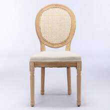 French-Style Dining Chairs, Solid Wood Frame, Linen Upholstery And Rattan Backrest, Set Of 2, Cream And Beige, DE1843BG - Beige - View 11