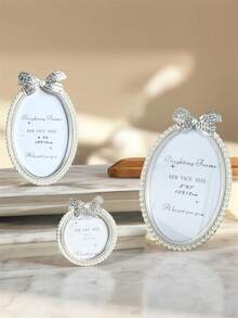 1个银色边框塑料领结相框，镶嵌水钻和人造珍珠，3英寸、6英寸、7英寸椭圆形相框，情人节生日派对，儿童家居装饰配件（图案随机发送） - 彩色 - 查看 8