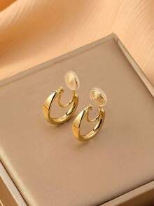 1对时尚新款扁平圆形铜质夹式耳环，无需耳洞，优雅显瘦，适合日常佩戴，节日礼物 - 耳夾 - 查看 4