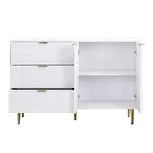 Sideboard, Living Room Cabinet With Doors And Drawers, Interior Shelves, Chest Of Drawers With Gold Handles And Legs - White - View 11