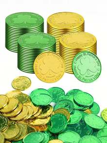 St Patrick's Day Gold And Green Lucky Coins,St Patricks Day Decorations, Shamrock St Patricks Day Coins, Gold Green Lucky Coins Fake Coins Plastic Coins St Patricks Day Gold Coins, Shamrock Decoration St Patricks Day Party Favor Shamrock Leprechaun Coins For Irish Party Table Decorations; - Multicolor - View 6