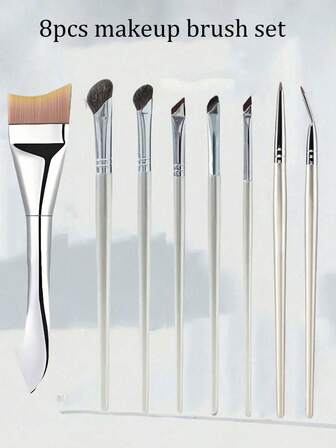 Juego de 8 piezas/5 piezas/3 piezas/2 piezas/1 pieza de brochas profesionales anguladas para delineador - Brochas de punta ultrafina para delineador de gel/líquido, brocha para sombra de nariz, brocha para base con cerdas de nailon. Kit de maquillaje para principiantes y profesionales para demandas de maquillaje diario