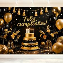 1 Set Feliz Cumpleaños Decoración de pared para fiesta, pancarta colgante de tela - Multicolor - Ver 18