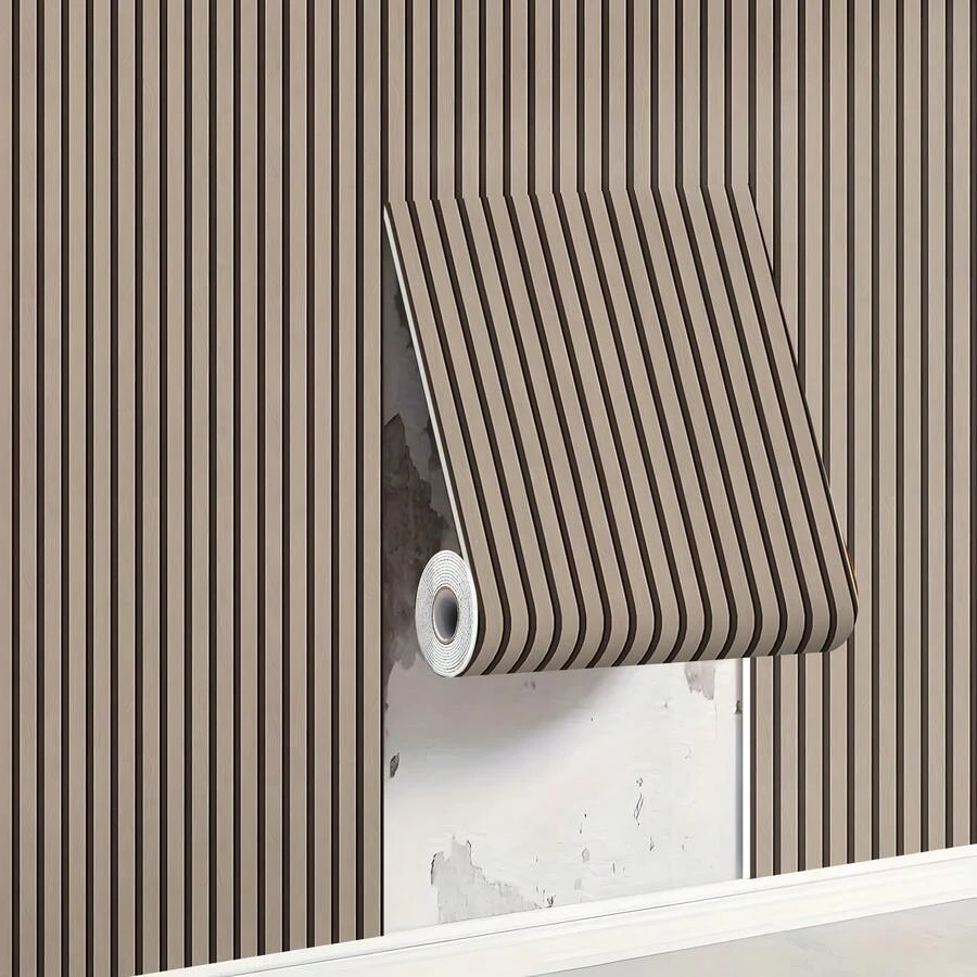 A Roll Of 3D Style Ceiling Stickers, Self-Adhesive Wood Grain Wallpaper, Mainly Suitable For Ceilings, Ceilings, And Floors. It Is A Detachable And Re Adhesive Wallpaper, Perfect For Decorating Living Rooms, Kitchen Tailboards, And Bathrooms. - Brown - View 1