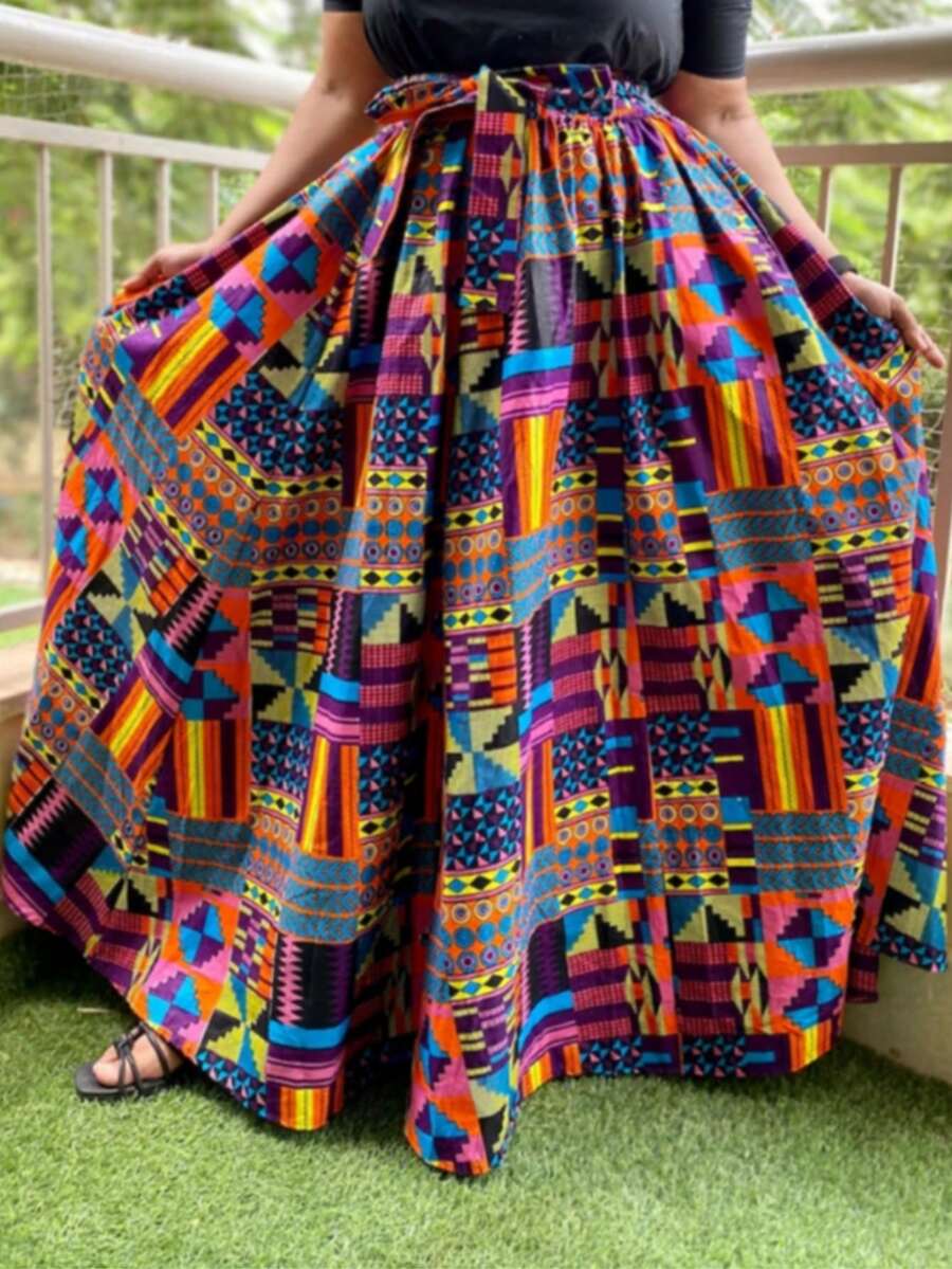 Allover Print Pocket Belted Twist Waist Beach Skirt - Mixed Colors - View 1