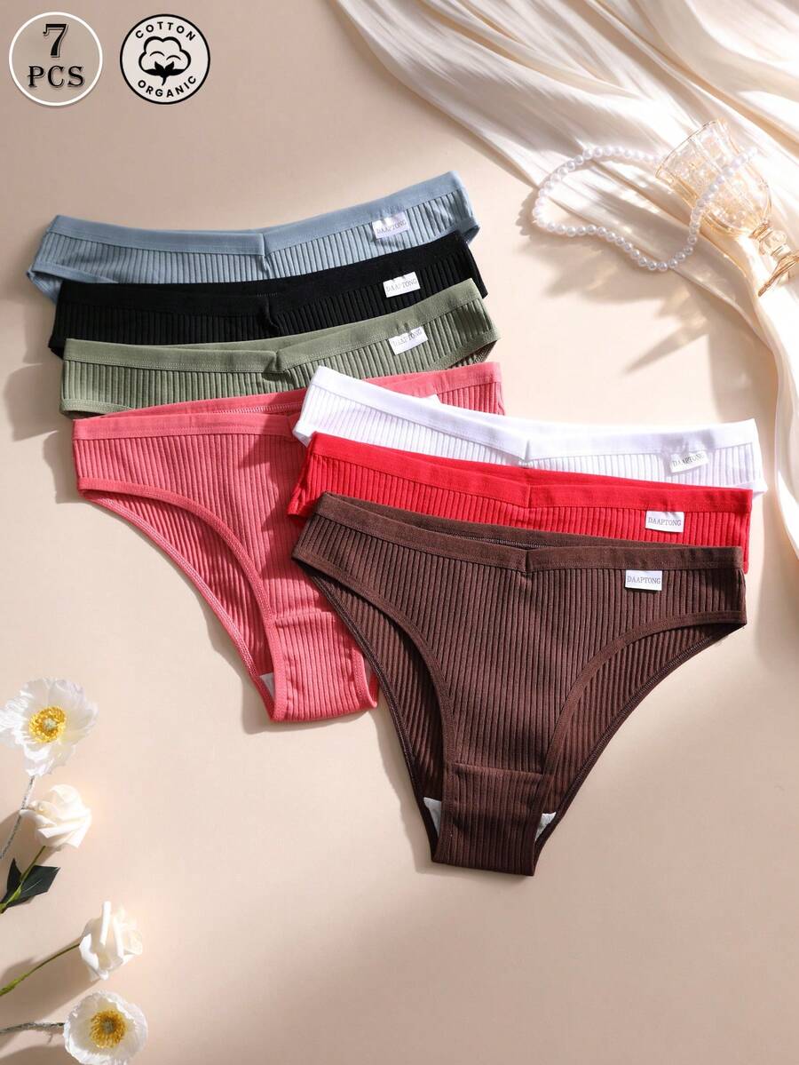 7 chiếc quần lót nữ bằng cotton nguyên chất không đường may, kiểu dáng tam giác, cạp chữ V, màu trơn, có gân, thoải mái và thoáng khí.