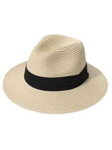 Mũ rơm Panama gấp gọn, mũ chống nắng kiểu Anh unisex, mũ đi biển thường ngày, chống tia UV, chắn gió, thích hợp cho mùa xuân và mùa hè. - mũ - Xem 9