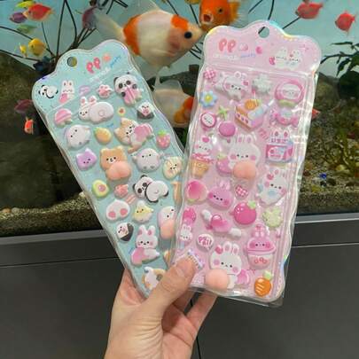 可爱的3D兔子熊猫浮雕贴纸，创意DIY装饰手账，女孩减压神器