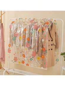 大容量防水衣物防尘罩 - 透明PEVA材质，透气防潮，90/130厘米，保护衣物免受灰尘、宠物毛发和褪色侵害，适用于外套、连衣裙和夹克，衣柜收纳好帮手 | 花卉图案 | 透明可视收纳，防水面料 - 彩色 - 查看 5