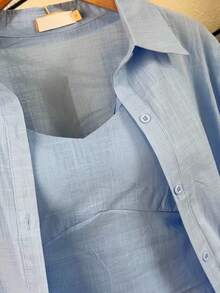 Imported Women's Shirt Set, 3-Piece Set Including A Cropped Top And Lined Shorts. - Baby Blue - View 2