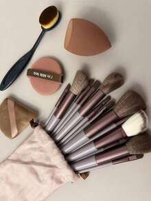 13pcs Makeup Brush Set, Including Makeup Sponge, Blush Brush, Foundation Brush, Eyeshadow Brush, Contour Brush, Eye Makeup Brush, Soft Hair Makeup Brush, Blush Brush, Professional Makeup Brush, Women Makeup Brush - Multicolor - View 3