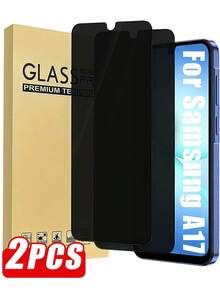2片装钢化玻璃隐私屏幕保护膜，兼容三星Galaxy A17 5G/A16/A15/A14/A13/A55/A54/A53/A50S，9H硬度，防刮花，兼容手机壳，安装简便 - 黑色 - 查看 12