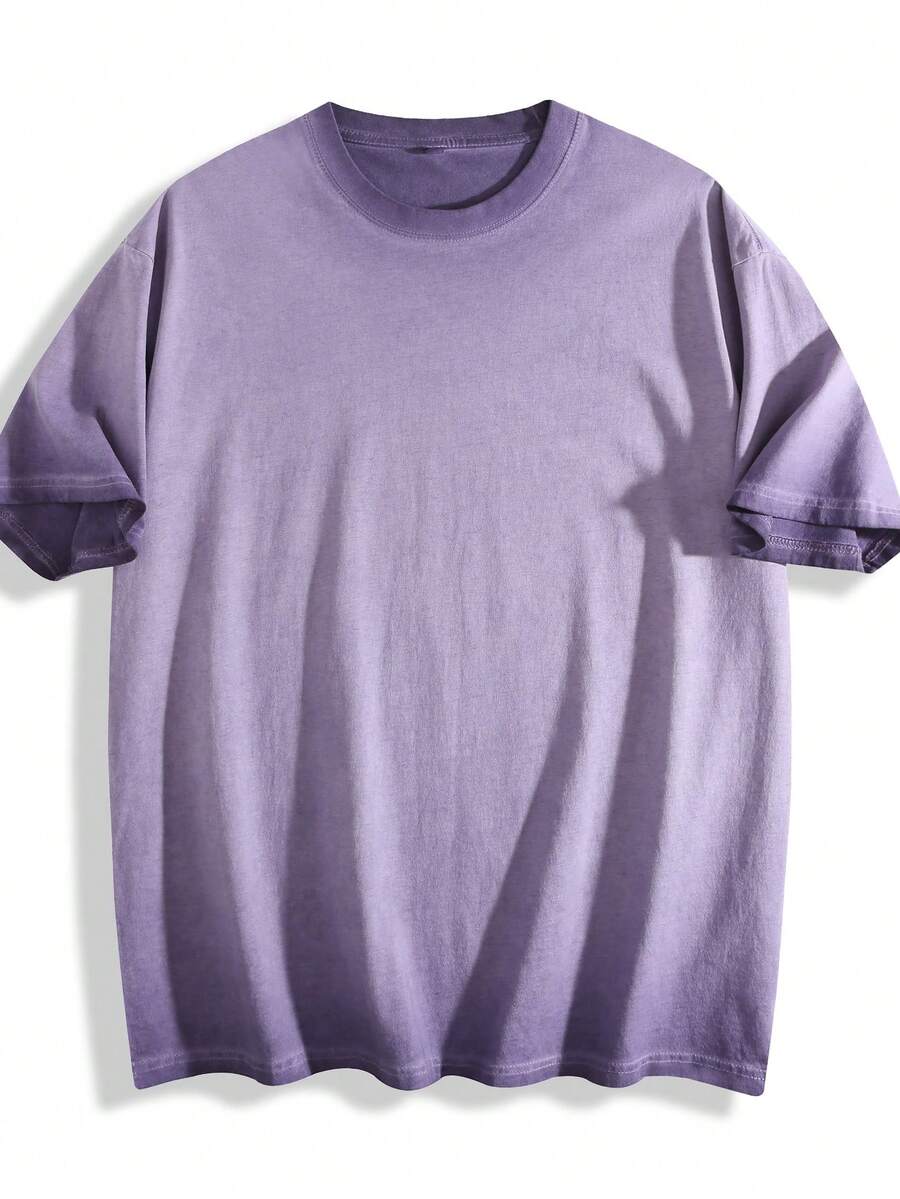 230g Thickened Gradient Lavender Washed Distressed Oversized Pure Cotton Short-Sleeve T-Shirt, Unisex Street/Hip Hop/Punk/Harajuku Style, Perfect Holiday Gift DG013 - Blåröd - Visa 1