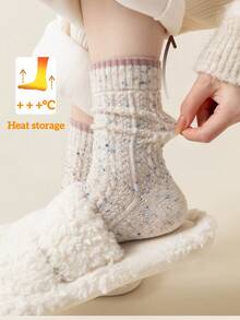 1/2/3/5 双装美利奴羊毛袜，冬季保暖袜，撞色女士中长袜，秋冬季加厚袜