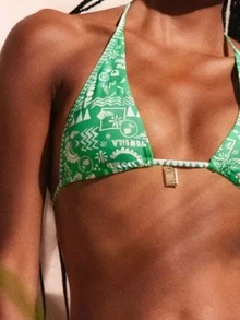 Bộ 2 bộ đồ bơi bikini hở lưng gợi cảm họa tiết hình học thanh lịch dành cho nữ, kỳ nghỉ ở bãi biển - màu xanh lá - Xem 3